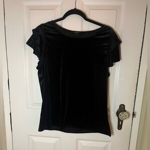 Black Velvet Ruffled Sleeve Blouse